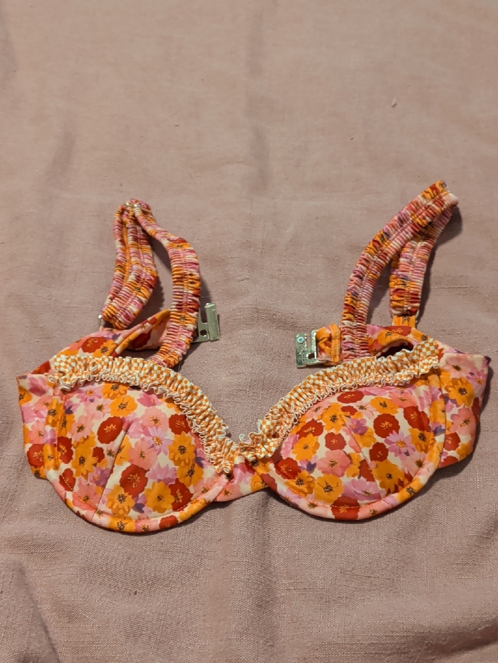 Strawberry Milk Mob Floral Underwire Bikini Top - Pink & Orange
